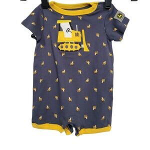 John Deere 3/6 M Bulldozer One Piece Body Suit Short Sleeve Gray Yellow Cotton